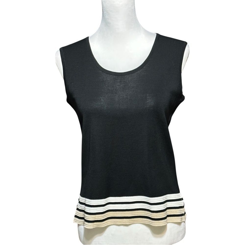 Ming Wang Black Tan and White Striped Sleeveless Top Sz XS